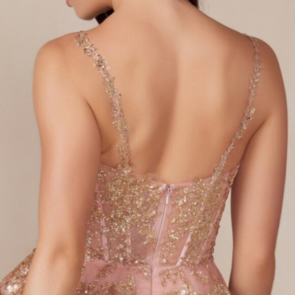 NEW FORMAL SLEEVELESS RUFFLED SEQUINS EMBELLISHED DRESS W/ RUFFLED SKIRT NX E914 - Picture 8 of 9